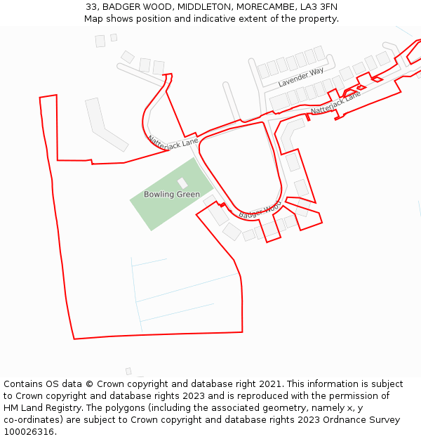 33, BADGER WOOD, MIDDLETON, MORECAMBE, LA3 3FN: Location map and indicative extent of plot