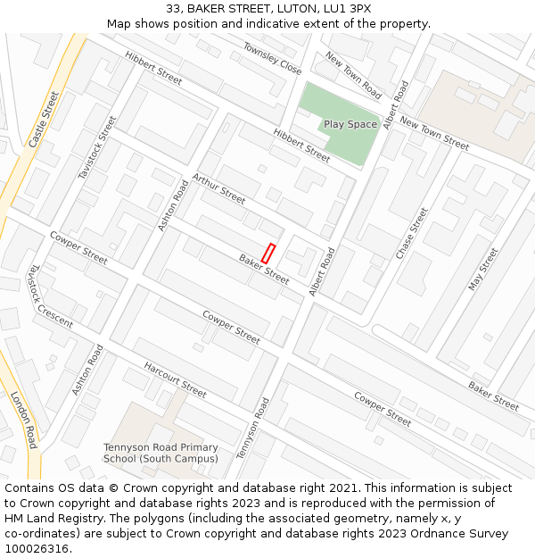33, BAKER STREET, LUTON, LU1 3PX: Location map and indicative extent of plot