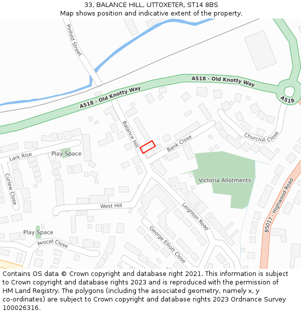 33, BALANCE HILL, UTTOXETER, ST14 8BS: Location map and indicative extent of plot