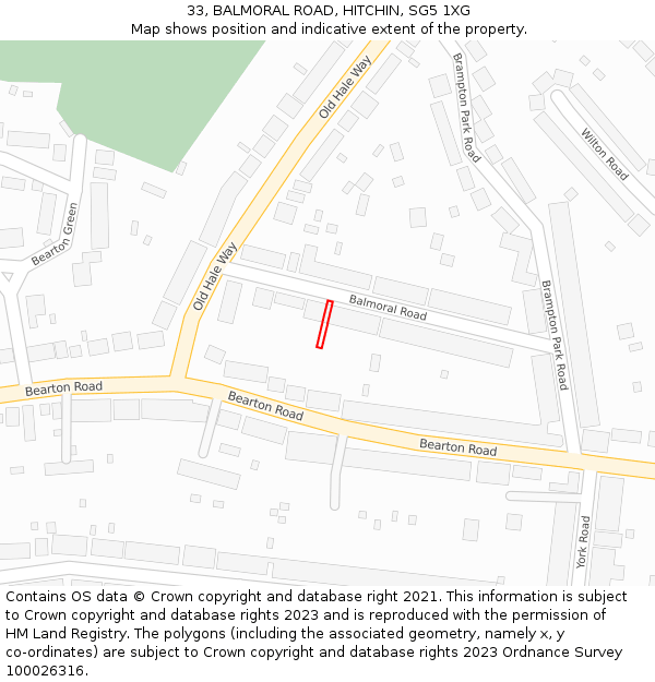 33, BALMORAL ROAD, HITCHIN, SG5 1XG: Location map and indicative extent of plot
