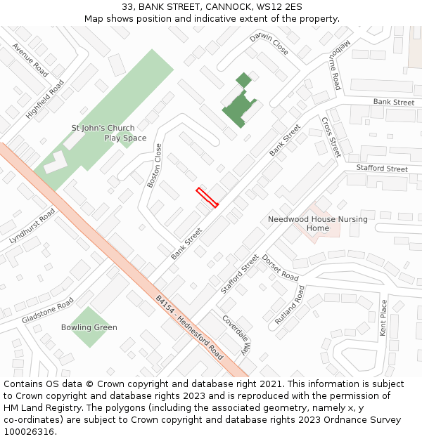 33, BANK STREET, CANNOCK, WS12 2ES: Location map and indicative extent of plot