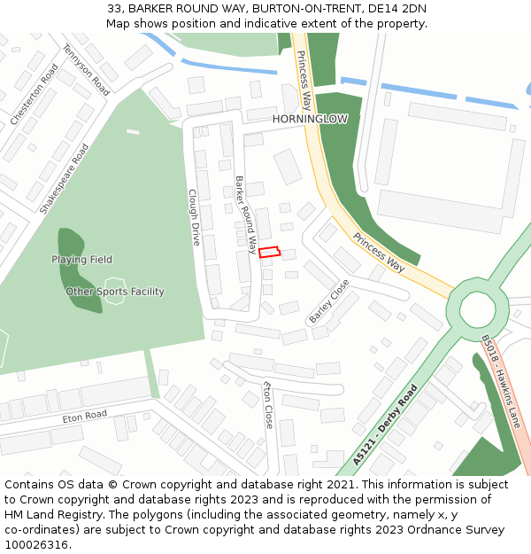 33, BARKER ROUND WAY, BURTON-ON-TRENT, DE14 2DN: Location map and indicative extent of plot