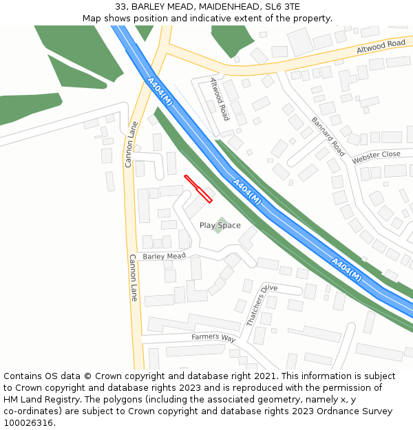 33, BARLEY MEAD, MAIDENHEAD, SL6 3TE: Location map and indicative extent of plot