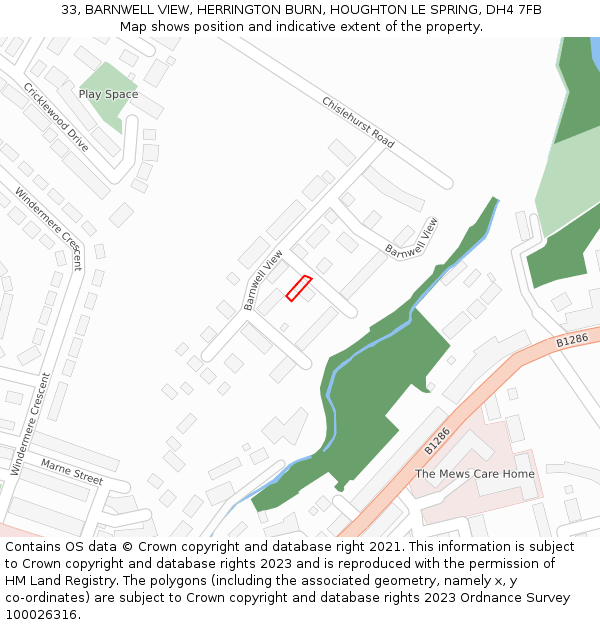 33, BARNWELL VIEW, HERRINGTON BURN, HOUGHTON LE SPRING, DH4 7FB: Location map and indicative extent of plot