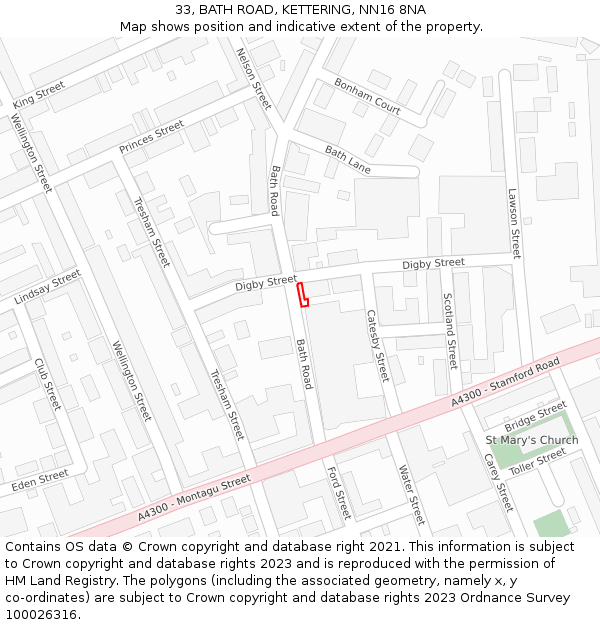 33, BATH ROAD, KETTERING, NN16 8NA: Location map and indicative extent of plot