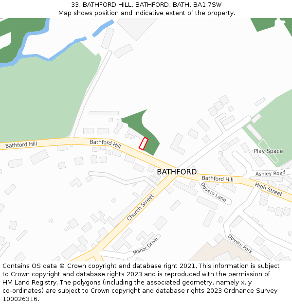 33, BATHFORD HILL, BATHFORD, BATH, BA1 7SW: Location map and indicative extent of plot