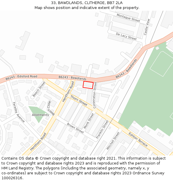 33, BAWDLANDS, CLITHEROE, BB7 2LA: Location map and indicative extent of plot
