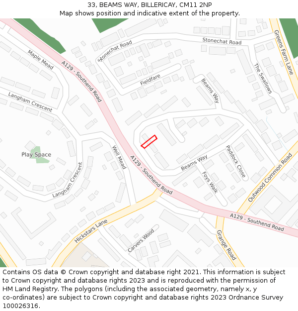 33, BEAMS WAY, BILLERICAY, CM11 2NP: Location map and indicative extent of plot