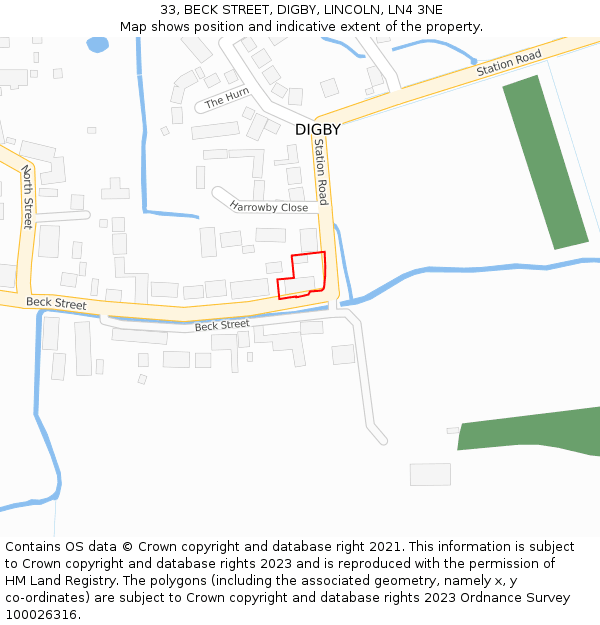 33, BECK STREET, DIGBY, LINCOLN, LN4 3NE: Location map and indicative extent of plot