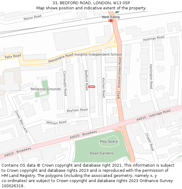 33, BEDFORD ROAD, LONDON, W13 0SP: Location map and indicative extent of plot
