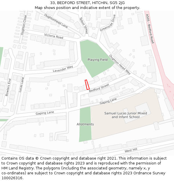 33, BEDFORD STREET, HITCHIN, SG5 2JG: Location map and indicative extent of plot