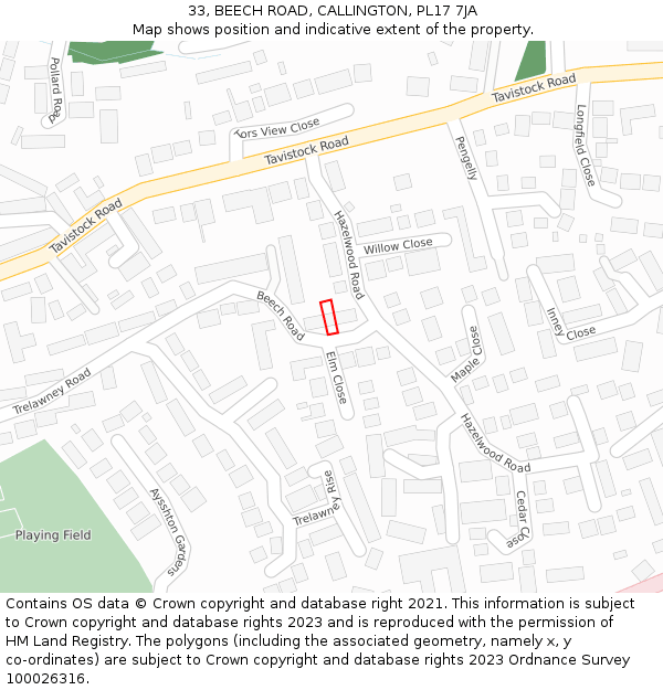 33, BEECH ROAD, CALLINGTON, PL17 7JA: Location map and indicative extent of plot
