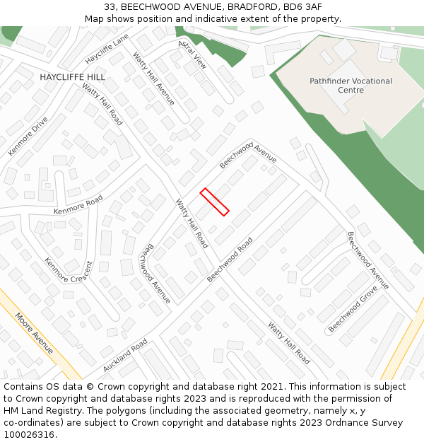 33, BEECHWOOD AVENUE, BRADFORD, BD6 3AF: Location map and indicative extent of plot