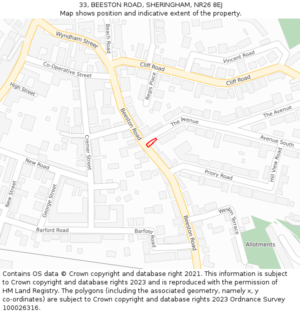 33, BEESTON ROAD, SHERINGHAM, NR26 8EJ: Location map and indicative extent of plot