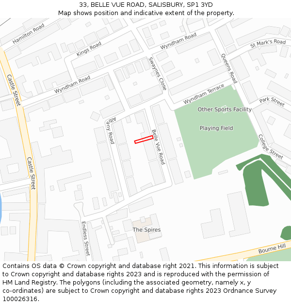 33, BELLE VUE ROAD, SALISBURY, SP1 3YD: Location map and indicative extent of plot