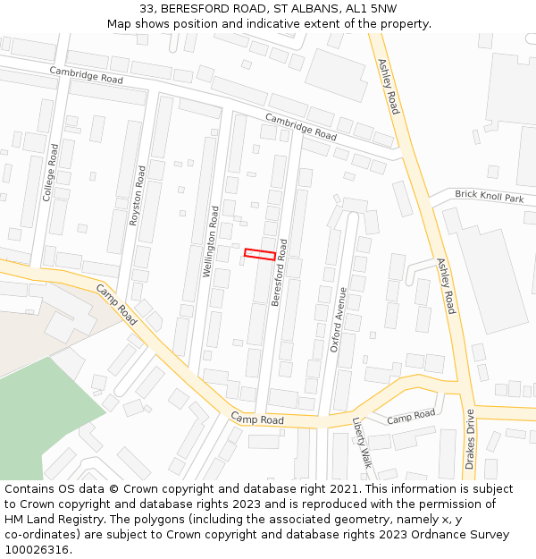 33, BERESFORD ROAD, ST ALBANS, AL1 5NW: Location map and indicative extent of plot