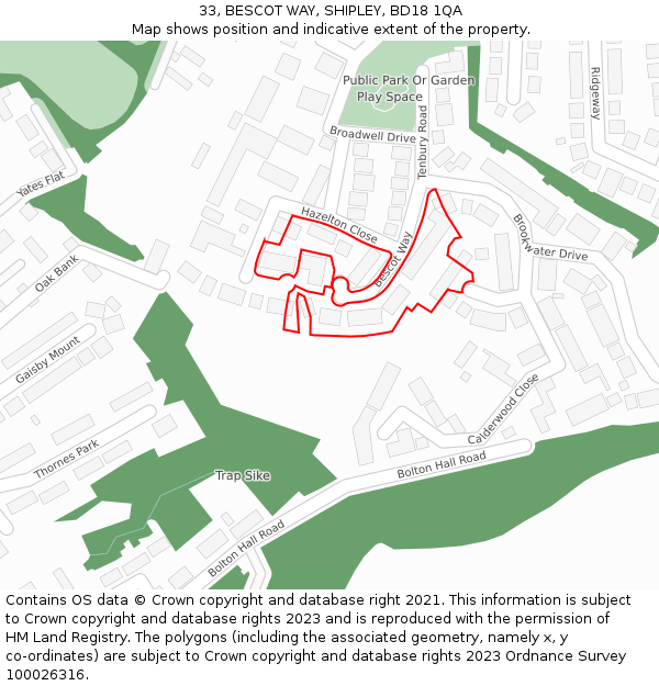 33, BESCOT WAY, SHIPLEY, BD18 1QA: Location map and indicative extent of plot
