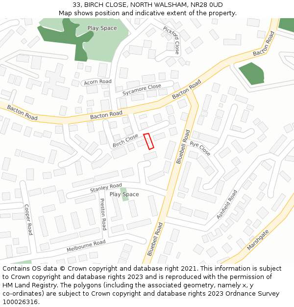 33, BIRCH CLOSE, NORTH WALSHAM, NR28 0UD: Location map and indicative extent of plot