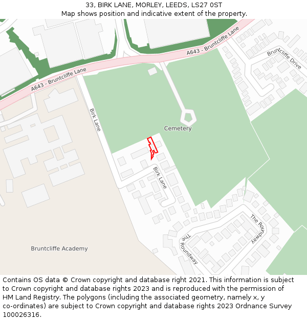 33, BIRK LANE, MORLEY, LEEDS, LS27 0ST: Location map and indicative extent of plot