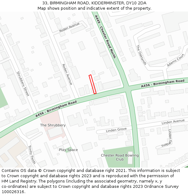 33, BIRMINGHAM ROAD, KIDDERMINSTER, DY10 2DA: Location map and indicative extent of plot