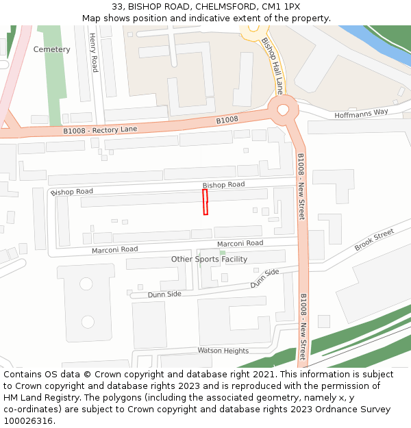 33, BISHOP ROAD, CHELMSFORD, CM1 1PX: Location map and indicative extent of plot