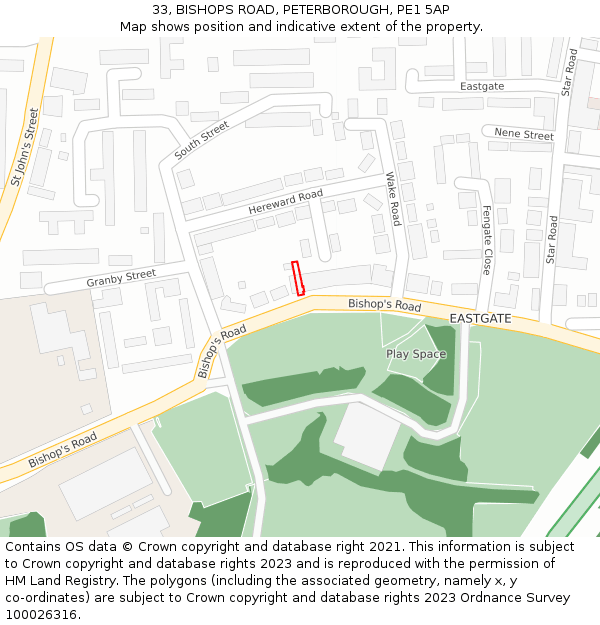33, BISHOPS ROAD, PETERBOROUGH, PE1 5AP: Location map and indicative extent of plot