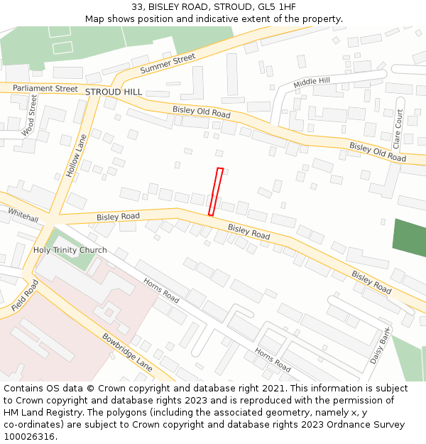 33, BISLEY ROAD, STROUD, GL5 1HF: Location map and indicative extent of plot