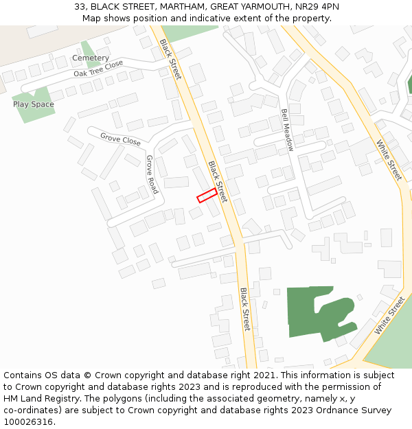 33, BLACK STREET, MARTHAM, GREAT YARMOUTH, NR29 4PN: Location map and indicative extent of plot