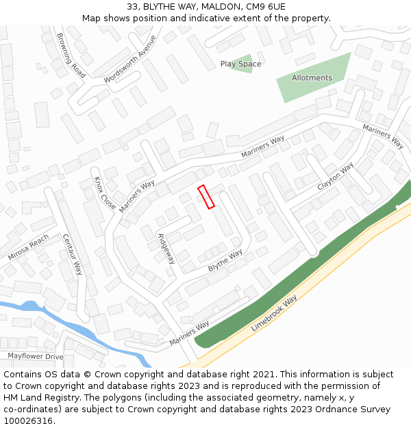 33, BLYTHE WAY, MALDON, CM9 6UE: Location map and indicative extent of plot