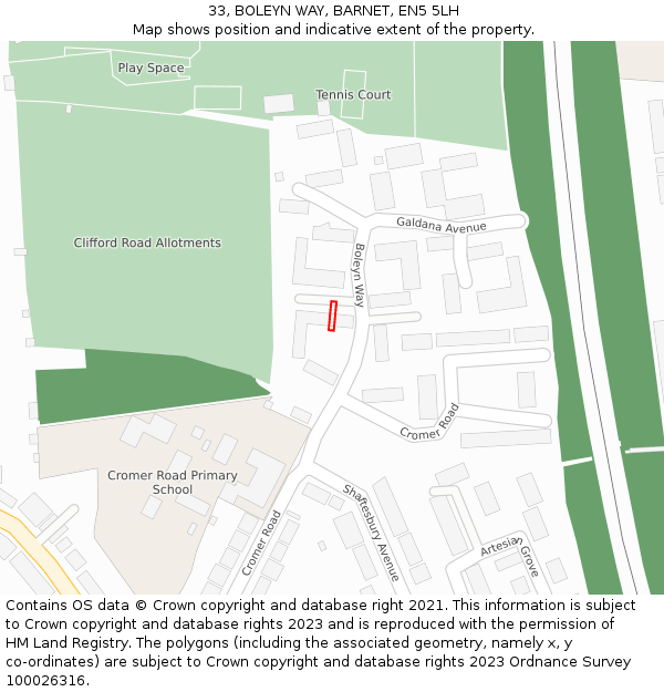 33, BOLEYN WAY, BARNET, EN5 5LH: Location map and indicative extent of plot