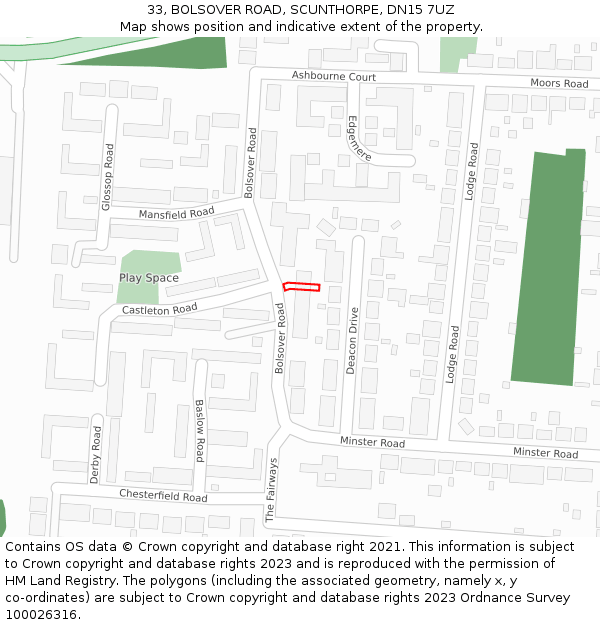 33, BOLSOVER ROAD, SCUNTHORPE, DN15 7UZ: Location map and indicative extent of plot