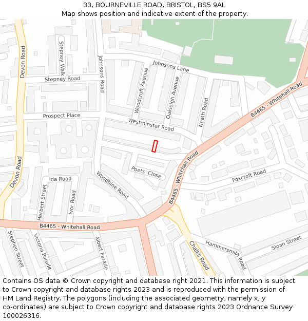 33, BOURNEVILLE ROAD, BRISTOL, BS5 9AL: Location map and indicative extent of plot
