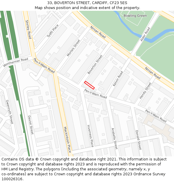 33, BOVERTON STREET, CARDIFF, CF23 5ES: Location map and indicative extent of plot