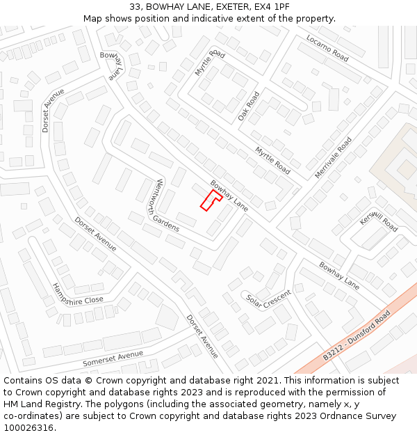 33, BOWHAY LANE, EXETER, EX4 1PF: Location map and indicative extent of plot