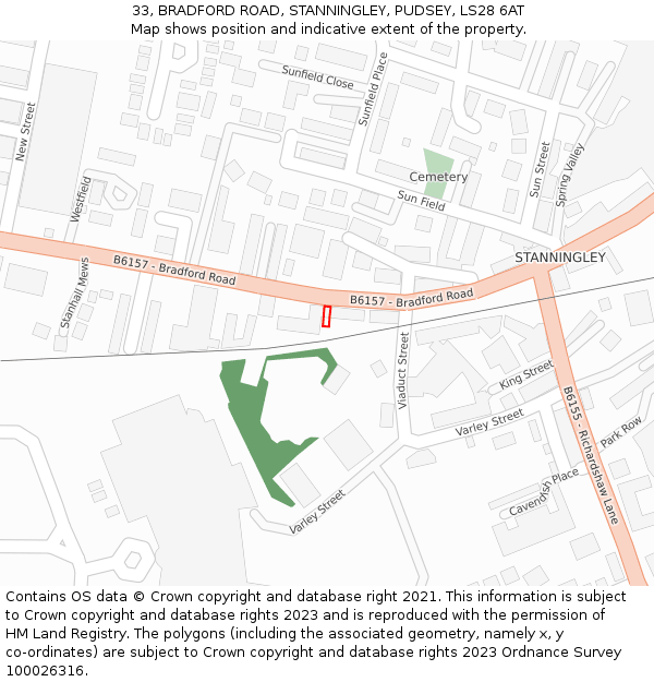 33, BRADFORD ROAD, STANNINGLEY, PUDSEY, LS28 6AT: Location map and indicative extent of plot