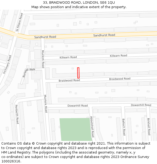 33, BRAIDWOOD ROAD, LONDON, SE6 1QU: Location map and indicative extent of plot