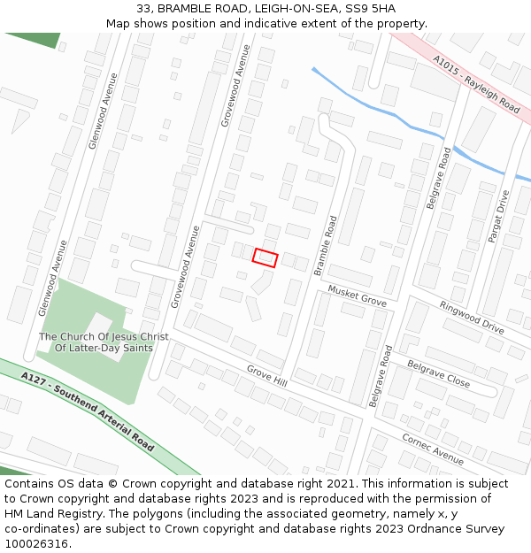 33, BRAMBLE ROAD, LEIGH-ON-SEA, SS9 5HA: Location map and indicative extent of plot