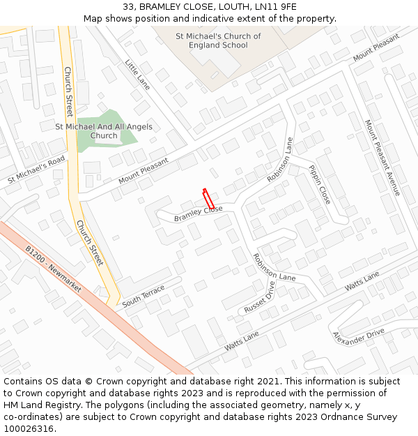 33, BRAMLEY CLOSE, LOUTH, LN11 9FE: Location map and indicative extent of plot