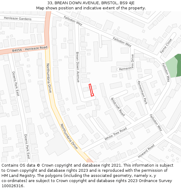 33, BREAN DOWN AVENUE, BRISTOL, BS9 4JE: Location map and indicative extent of plot