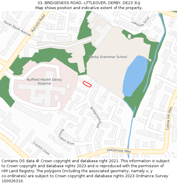 33, BRIDGENESS ROAD, LITTLEOVER, DERBY, DE23 3UJ: Location map and indicative extent of plot