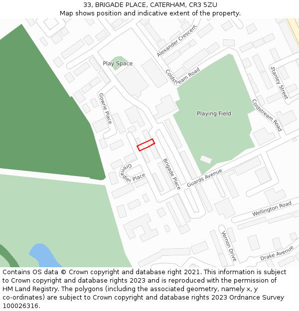 33, BRIGADE PLACE, CATERHAM, CR3 5ZU: Location map and indicative extent of plot