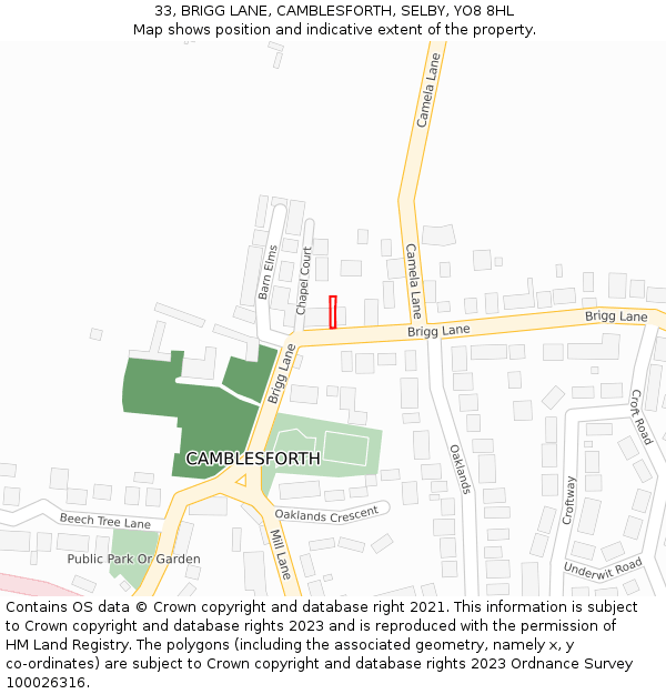 33, BRIGG LANE, CAMBLESFORTH, SELBY, YO8 8HL: Location map and indicative extent of plot