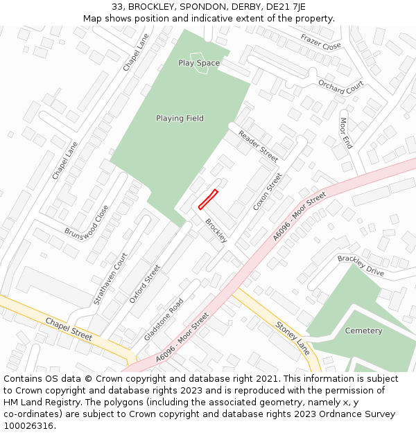 33, BROCKLEY, SPONDON, DERBY, DE21 7JE: Location map and indicative extent of plot