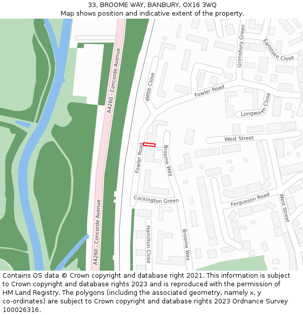 33, BROOME WAY, BANBURY, OX16 3WQ: Location map and indicative extent of plot