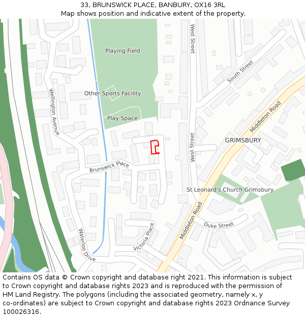 33, BRUNSWICK PLACE, BANBURY, OX16 3RL: Location map and indicative extent of plot