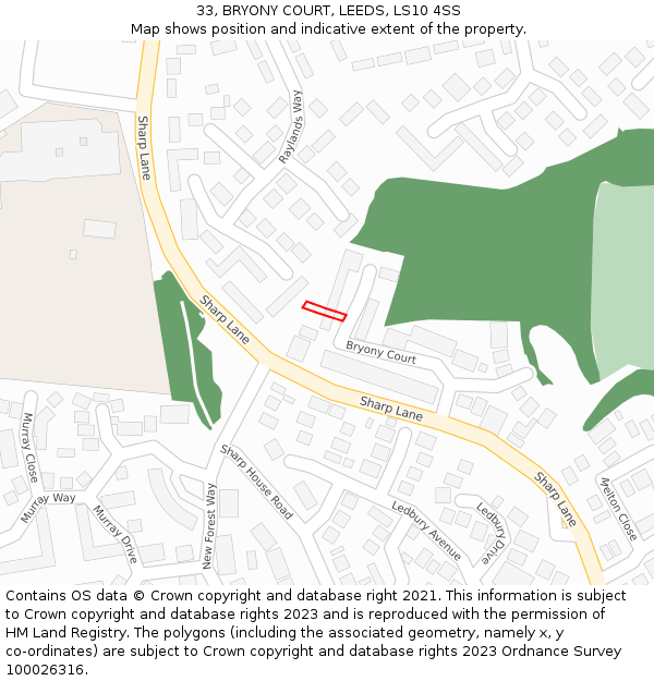 33, BRYONY COURT, LEEDS, LS10 4SS: Location map and indicative extent of plot