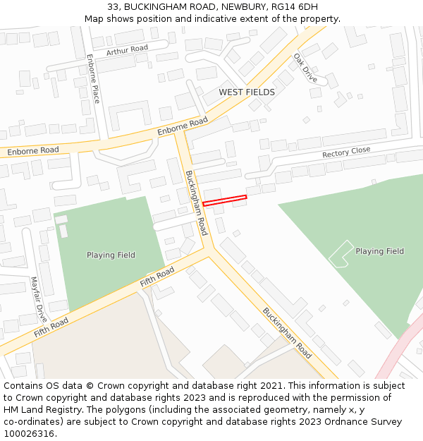 33, BUCKINGHAM ROAD, NEWBURY, RG14 6DH: Location map and indicative extent of plot