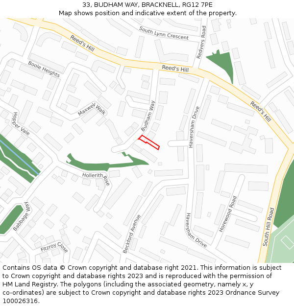 33, BUDHAM WAY, BRACKNELL, RG12 7PE: Location map and indicative extent of plot