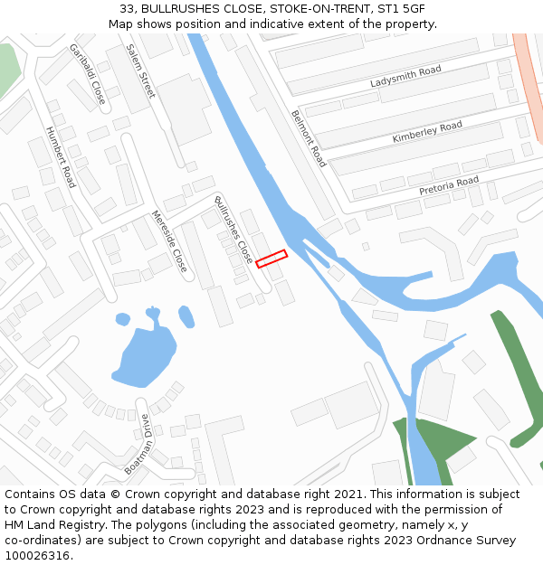 33, BULLRUSHES CLOSE, STOKE-ON-TRENT, ST1 5GF: Location map and indicative extent of plot