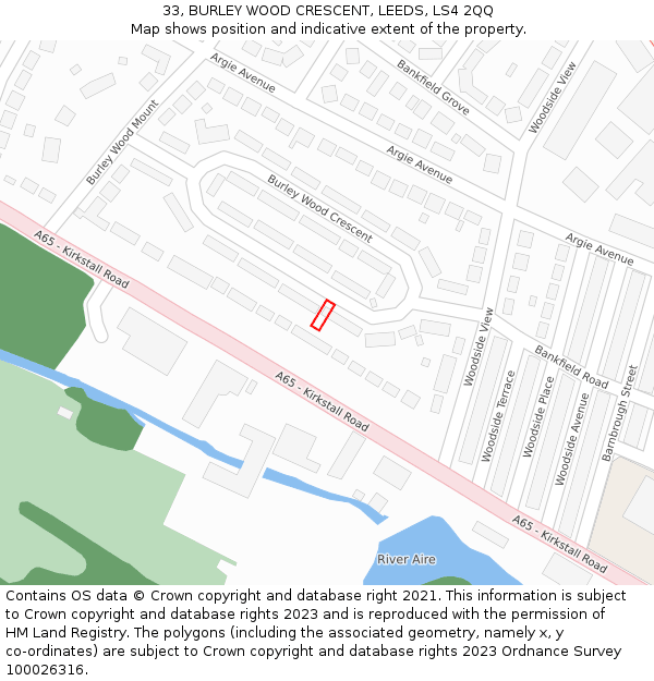 33, BURLEY WOOD CRESCENT, LEEDS, LS4 2QQ: Location map and indicative extent of plot